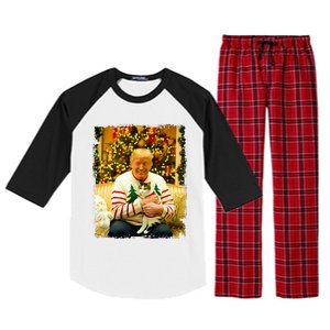 Funny Trump Christmas Sweater For Cat Lovers Xmas Pajamas Raglan Sleeve Pajama Set