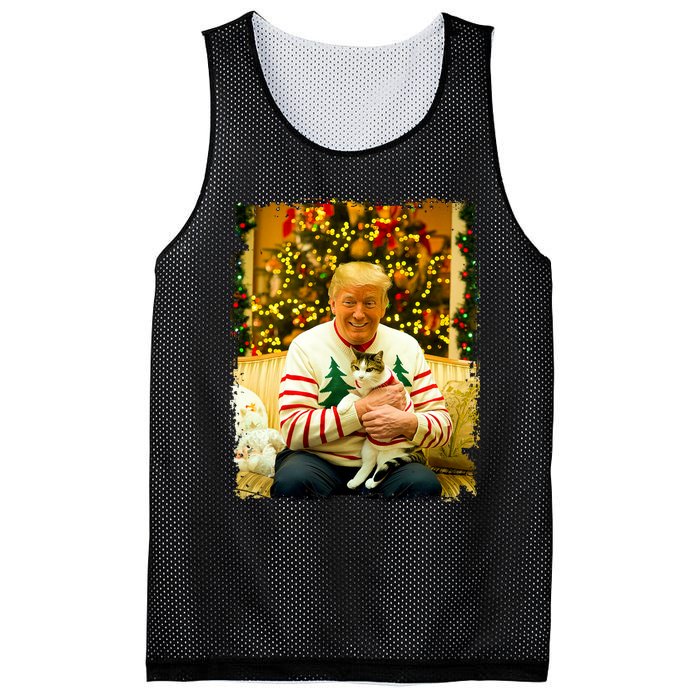 Funny Trump Christmas Sweater For Cat Lovers Xmas Pajamas Mesh Reversible Basketball Jersey Tank