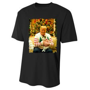 Funny Trump Christmas Sweater For Cat Lovers Xmas Pajamas Performance Sprint T-Shirt