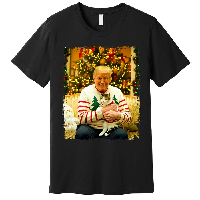 Funny Trump Christmas Sweater For Cat Lovers Xmas Pajamas Premium T-Shirt