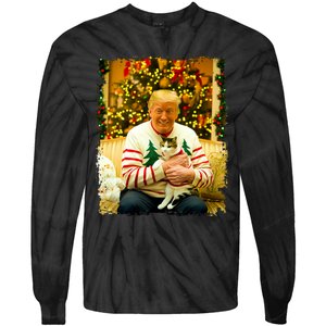 Funny Trump Christmas Sweater For Cat Lovers Xmas Pajamas Tie-Dye Long Sleeve Shirt