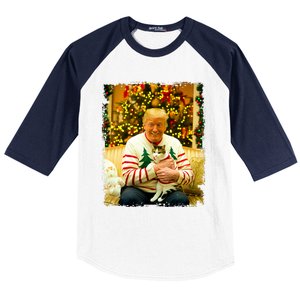 Funny Trump Christmas Sweater For Cat Lovers Xmas Pajamas Baseball Sleeve Shirt