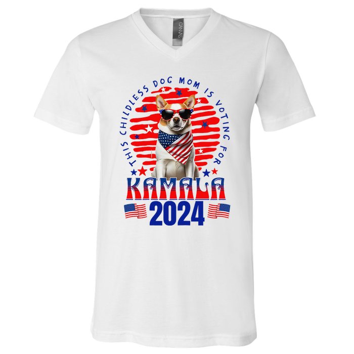 Funny This Childless Dog Mom Is Voting Kamala Harris 2024 V-Neck T-Shirt