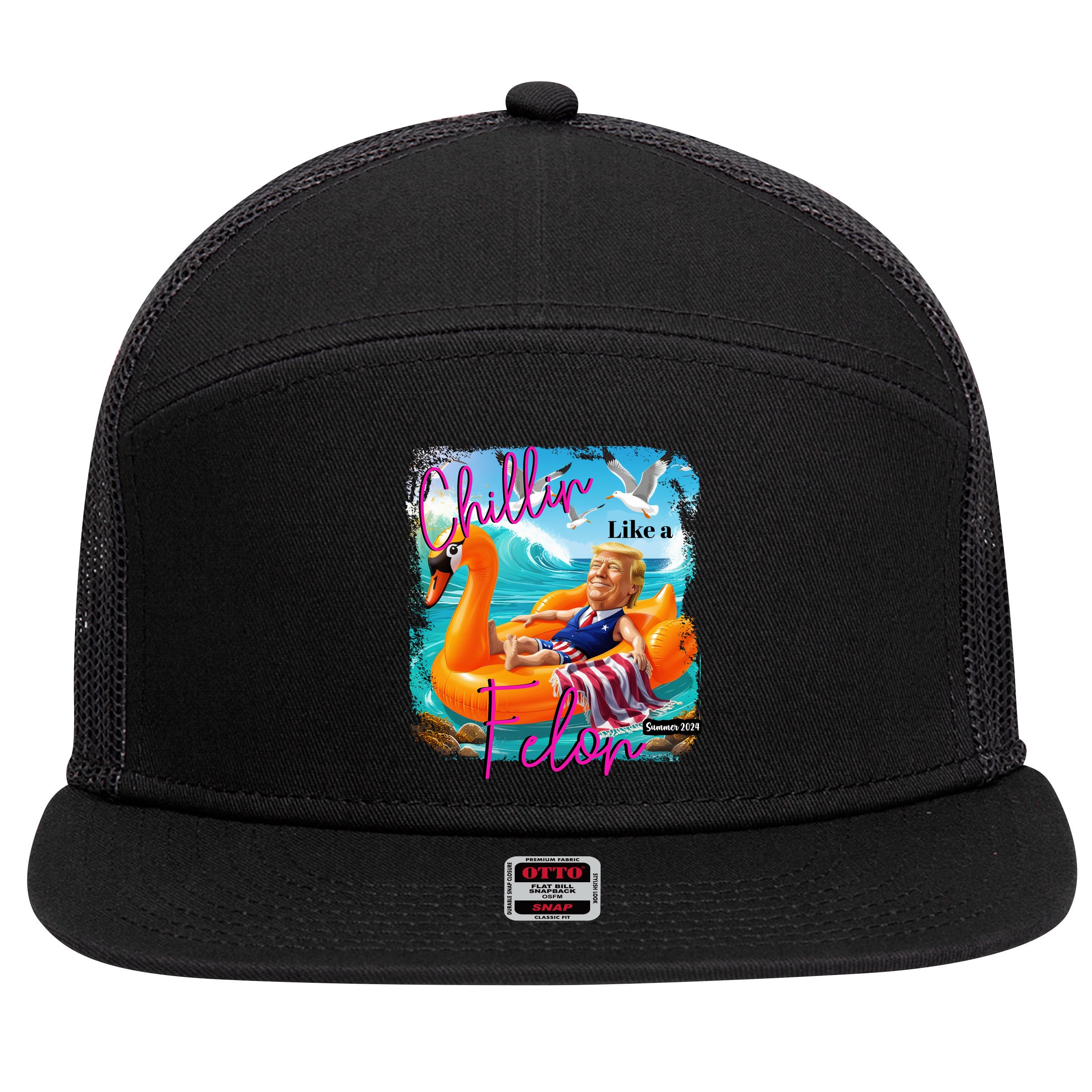 Funny Trump Chillin Like A Felon 7 Panel Mesh Trucker Snapback Hat