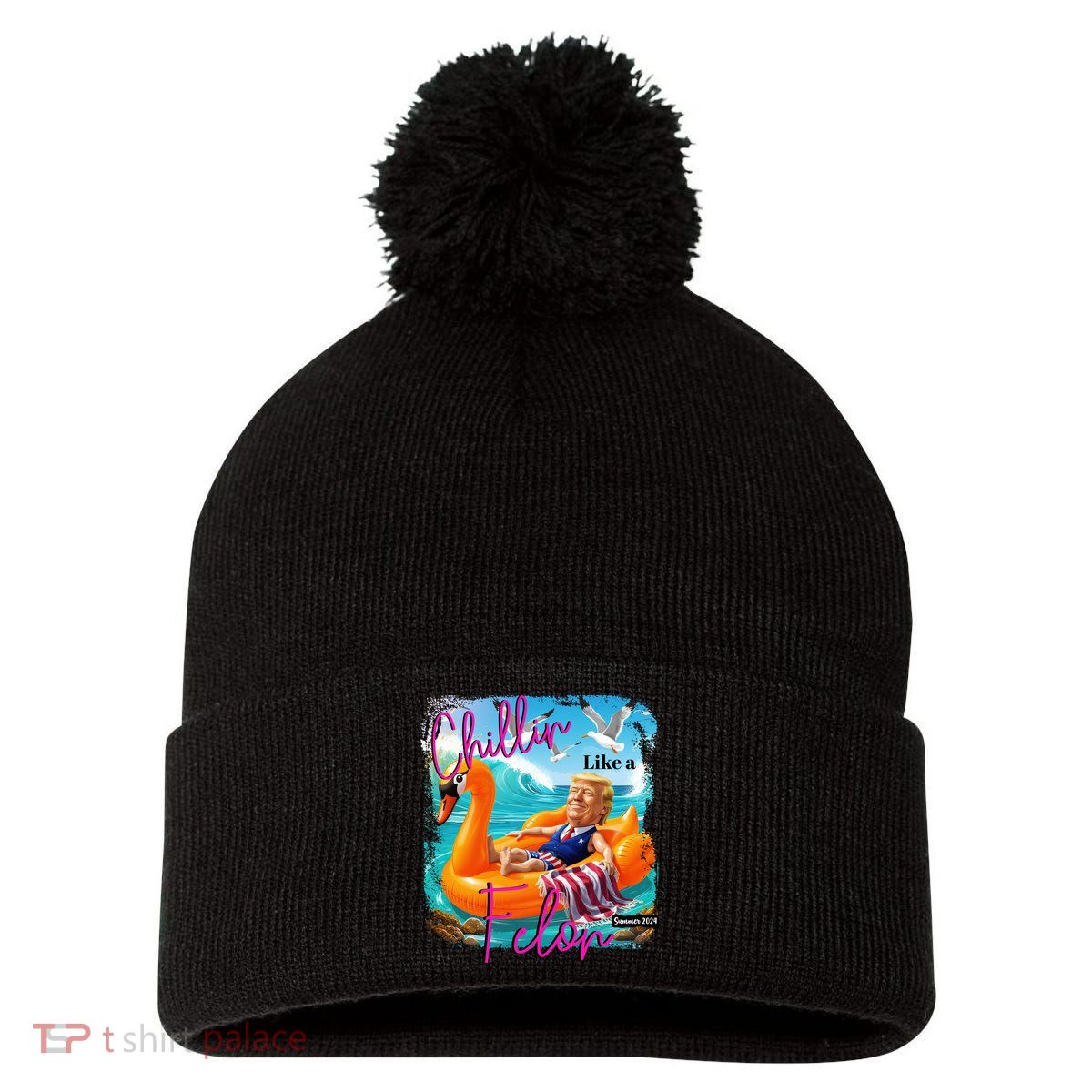 Funny Trump Chillin Like A Felon Pom Pom 12in Knit Beanie