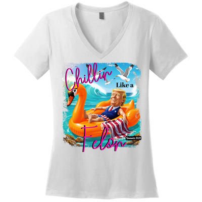 Funny Trump Chillin Like A Felon Women's V-Neck T-Shirt