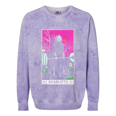 Funny Tarot Card Deadlifts Gym Workout Occult Reader Black Colorblast Crewneck Sweatshirt