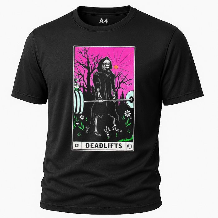 Funny Tarot Card Deadlifts Gym Workout Occult Reader Black Cooling Performance Crew T-Shirt