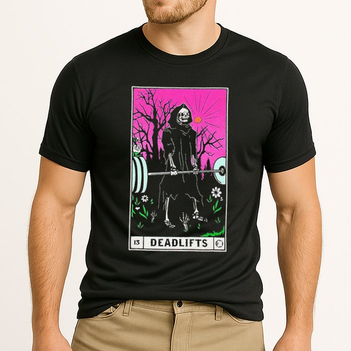 Funny Tarot Card Deadlifts Gym Workout Occult Reader Black Cooling Performance Crew T-Shirt