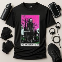 Funny Tarot Card Deadlifts Gym Workout Occult Reader Black Cooling Performance Crew T-Shirt
