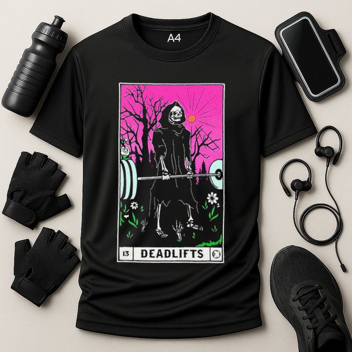 Funny Tarot Card Deadlifts Gym Workout Occult Reader Black Cooling Performance Crew T-Shirt