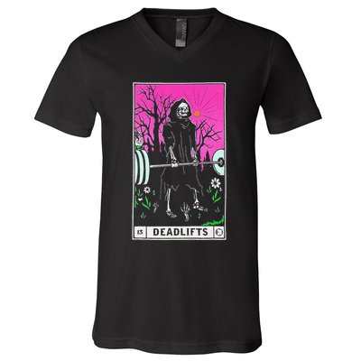 Funny Tarot Card Deadlifts Gym Workout Occult Reader Black V-Neck T-Shirt