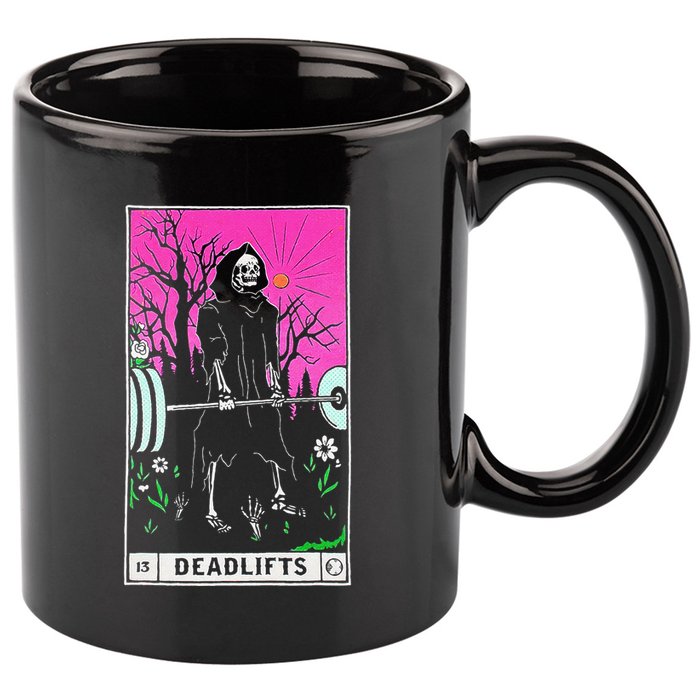 Funny Tarot Card Deadlifts Gym Workout Occult Reader Black 11oz C Handle Ceramic Mug