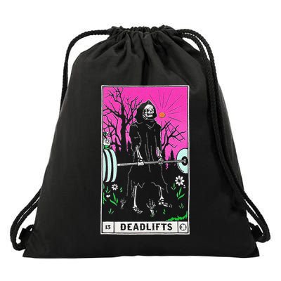 Funny Tarot Card Deadlifts Gym Workout Occult Reader Black Drawstring Bag