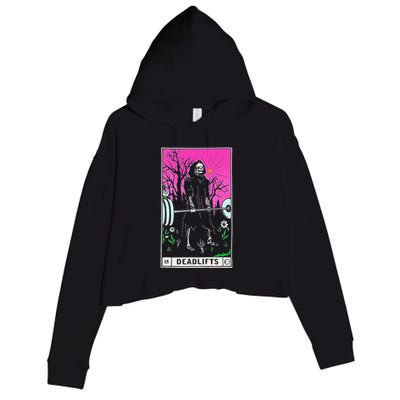 Funny Tarot Card Deadlifts Gym Workout Occult Reader Black Crop Fleece Hoodie