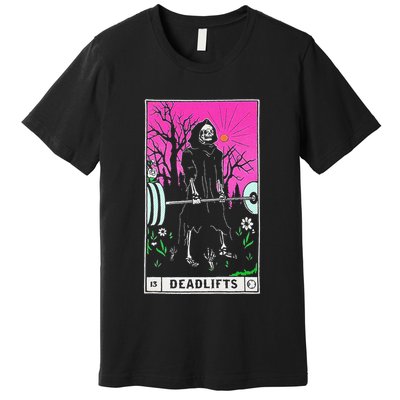 Funny Tarot Card Deadlifts Gym Workout Occult Reader Black Premium T-Shirt