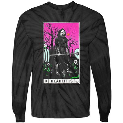 Funny Tarot Card Deadlifts Gym Workout Occult Reader Black Tie-Dye Long Sleeve Shirt