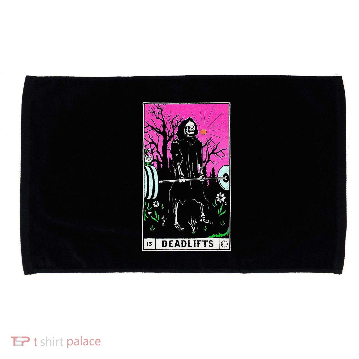 Funny Tarot Card Deadlifts Gym Workout Occult Reader Black Microfiber Hand Towel