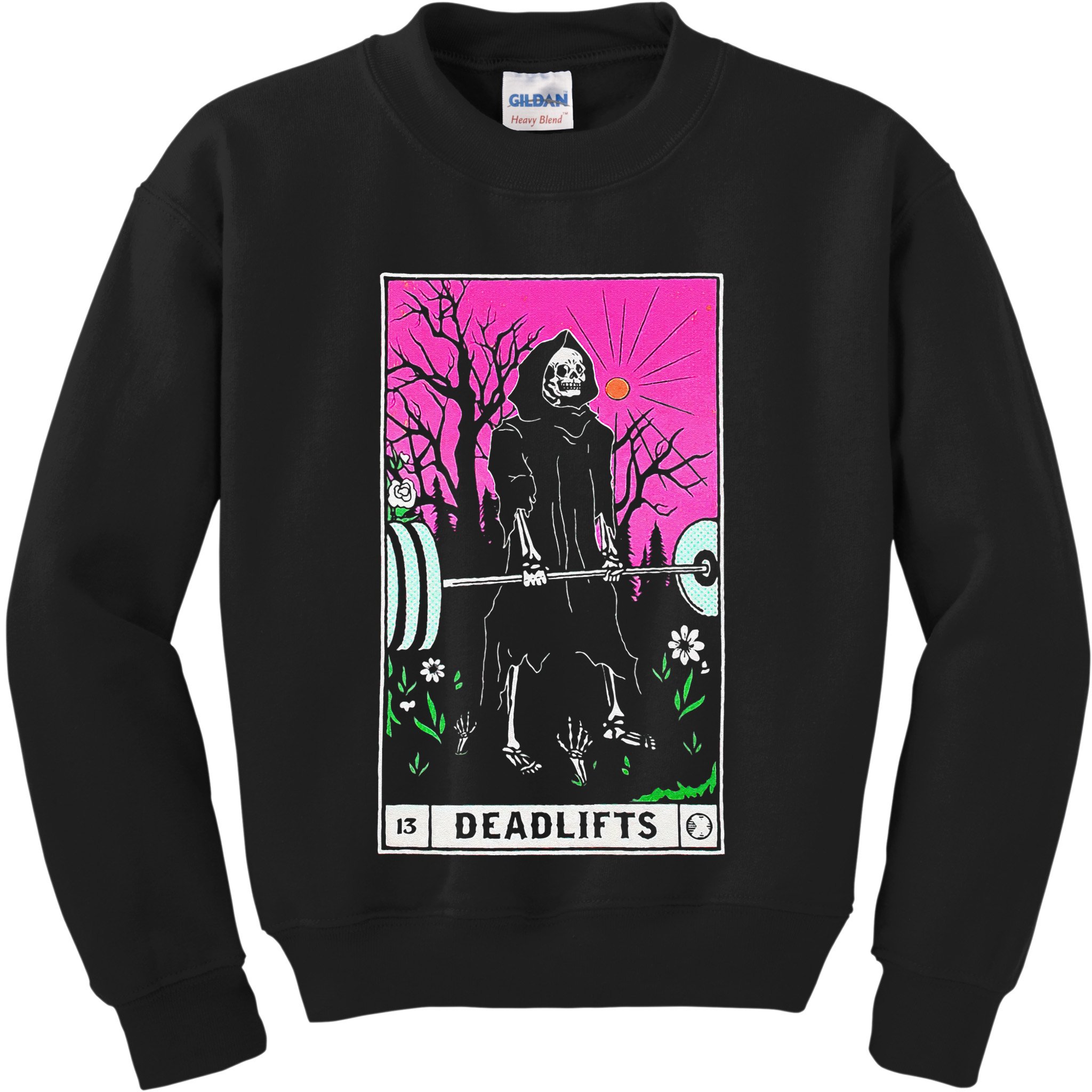 Funny Tarot Card Deadlifts Gym Workout Occult Reader Black Kids Sweatshirt