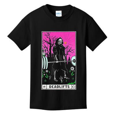 Funny Tarot Card Deadlifts Gym Workout Occult Reader Black Kids T-Shirt
