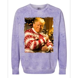 Funny Trump Christmas Sweater For Cat Lovers Xmas Pajamas Colorblast Crewneck Sweatshirt