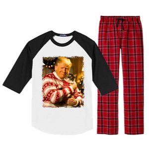 Funny Trump Christmas Sweater For Cat Lovers Xmas Pajamas Raglan Sleeve Pajama Set