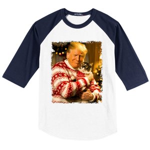 Funny Trump Christmas Sweater For Cat Lovers Xmas Pajamas Baseball Sleeve Shirt