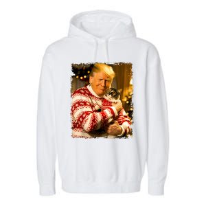 Funny Trump Christmas Sweater For Cat Lovers Xmas Pajamas Garment-Dyed Fleece Hoodie