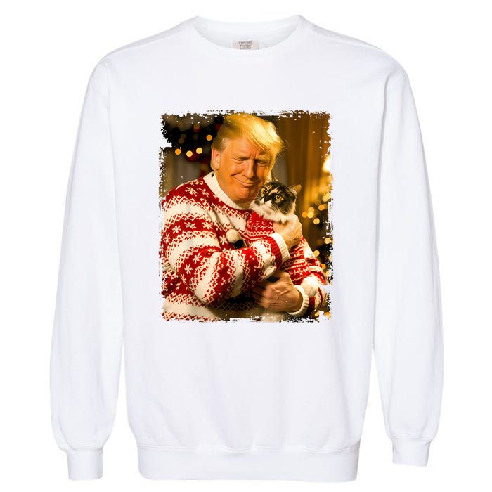 Funny Trump Christmas Sweater For Cat Lovers Xmas Pajamas Garment-Dyed Sweatshirt