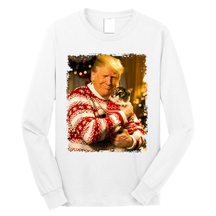 Funny Trump Christmas Sweater For Cat Lovers Xmas Pajamas Long Sleeve Shirt