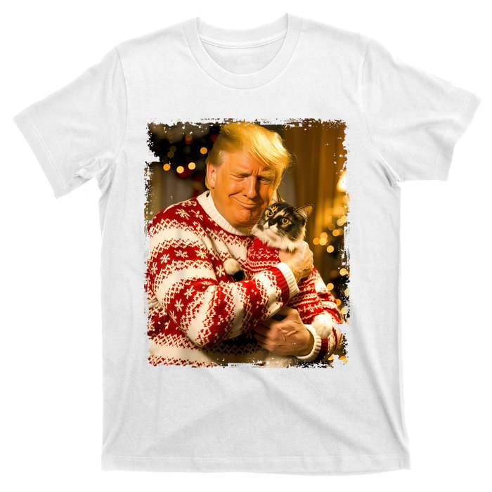 Funny Trump Christmas Sweater For Cat Lovers Xmas Pajamas T-Shirt