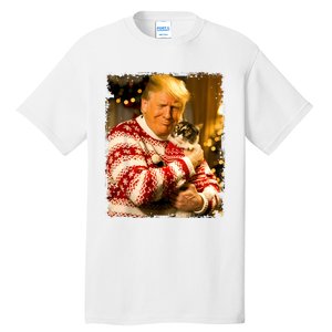 Funny Trump Christmas Sweater For Cat Lovers Xmas Pajamas Tall T-Shirt