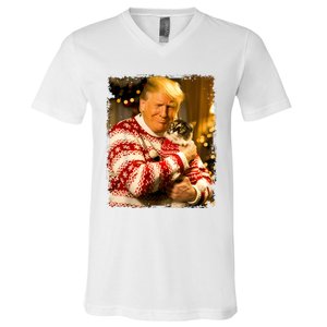 Funny Trump Christmas Sweater For Cat Lovers Xmas Pajamas V-Neck T-Shirt