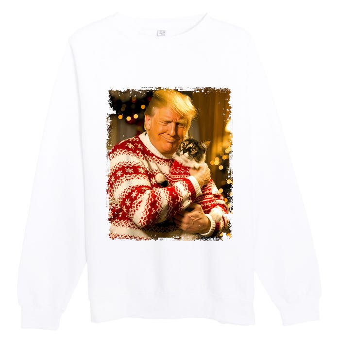 Funny Trump Christmas Sweater For Cat Lovers Xmas Pajamas Premium Crewneck Sweatshirt