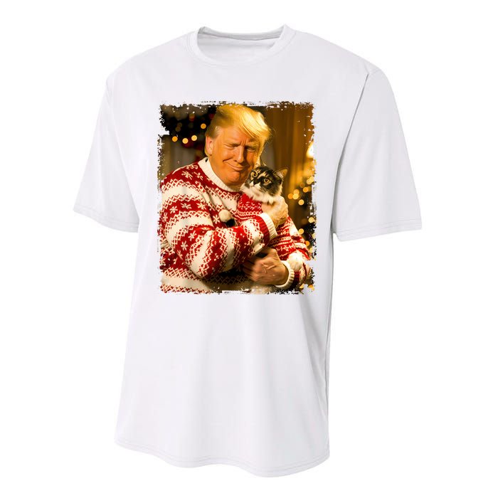 Funny Trump Christmas Sweater For Cat Lovers Xmas Pajamas Performance Sprint T-Shirt