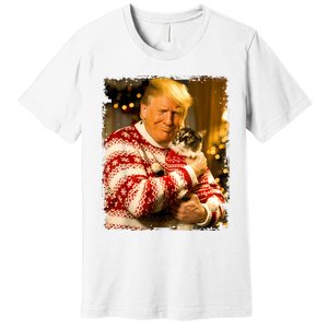 Funny Trump Christmas Sweater For Cat Lovers Xmas Pajamas Premium T-Shirt