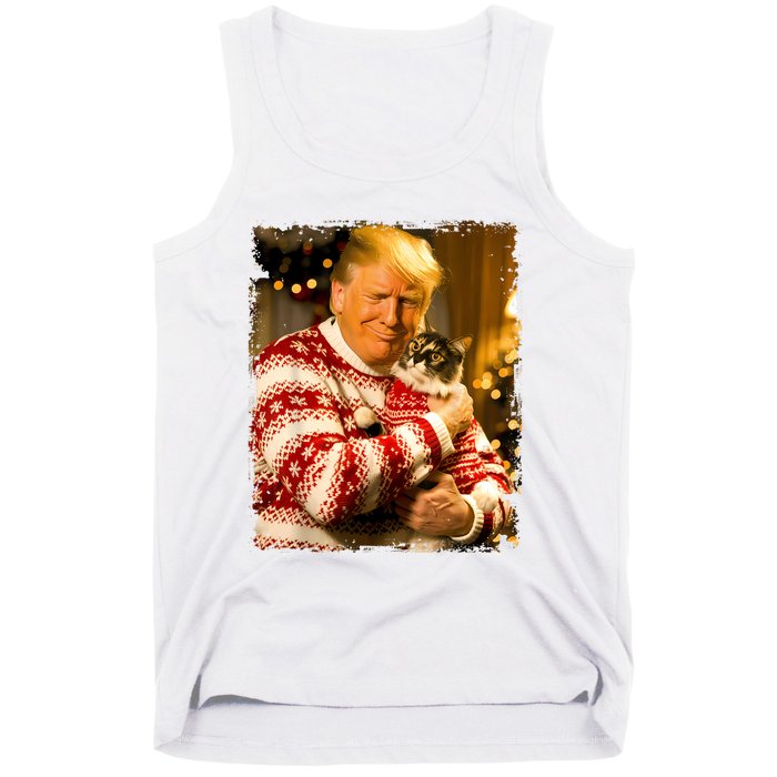 Funny Trump Christmas Sweater For Cat Lovers Xmas Pajamas Tank Top