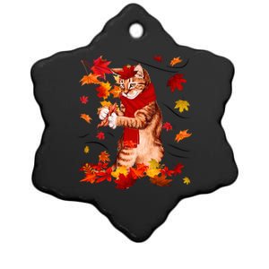 Funny Thanksgiving Cats Autumn Fall Cat Lovers Cat Mom Gift Ceramic Star Ornament