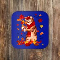 Funny Thanksgiving Cats Autumn Fall Cat Lovers Cat Mom Gift Coaster