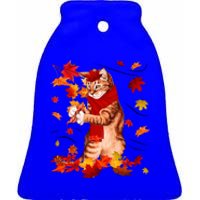 Funny Thanksgiving Cats Autumn Fall Cat Lovers Cat Mom Gift Ceramic Bell Ornament