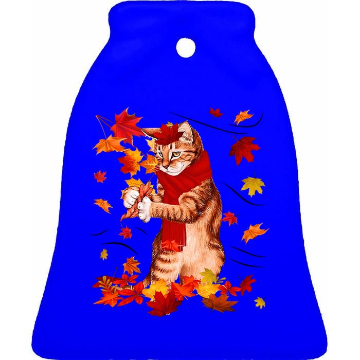 Funny Thanksgiving Cats Autumn Fall Cat Lovers Cat Mom Gift Ceramic Bell Ornament