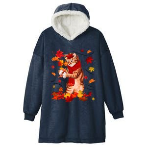 Funny Thanksgiving Cats Autumn Fall Cat Lovers Cat Mom Gift Hooded Wearable Blanket