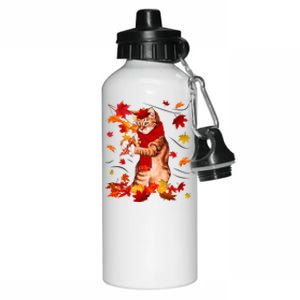 Funny Thanksgiving Cats Autumn Fall Cat Lovers Cat Mom Gift Aluminum Water Bottle