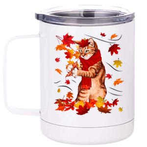 Funny Thanksgiving Cats Autumn Fall Cat Lovers Cat Mom Gift 12 oz Stainless Steel Tumbler Cup