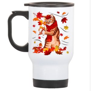 Funny Thanksgiving Cats Autumn Fall Cat Lovers Cat Mom Gift Stainless Steel Travel Mug