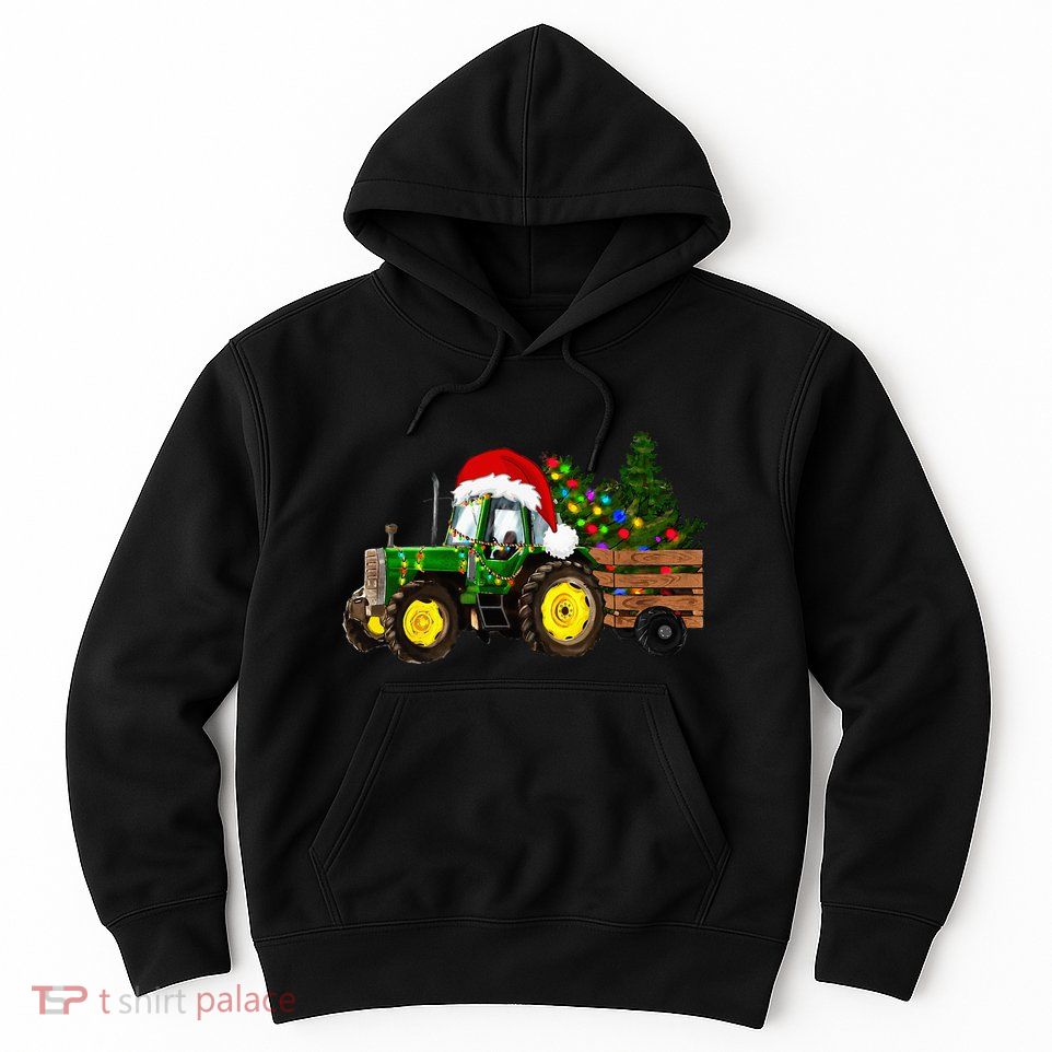 Farm Tractor Christmas Tree Lights Santa Hoodie