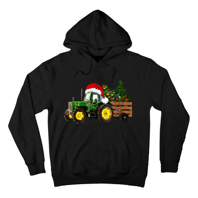 Farm Tractor Christmas Tree Lights Santa Hoodie