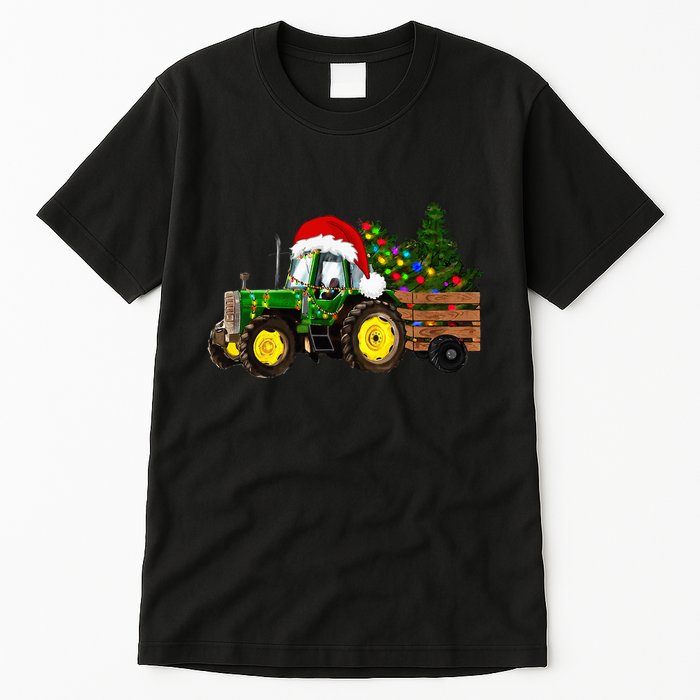 Farm Tractor Christmas Tree Lights Santa Tall T-Shirt