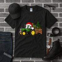 Farm Tractor Christmas Tree Lights Santa Tall T-Shirt