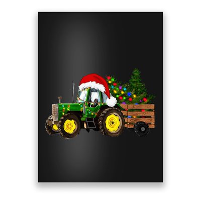 Farm Tractor Christmas Tree Lights Santa Poster